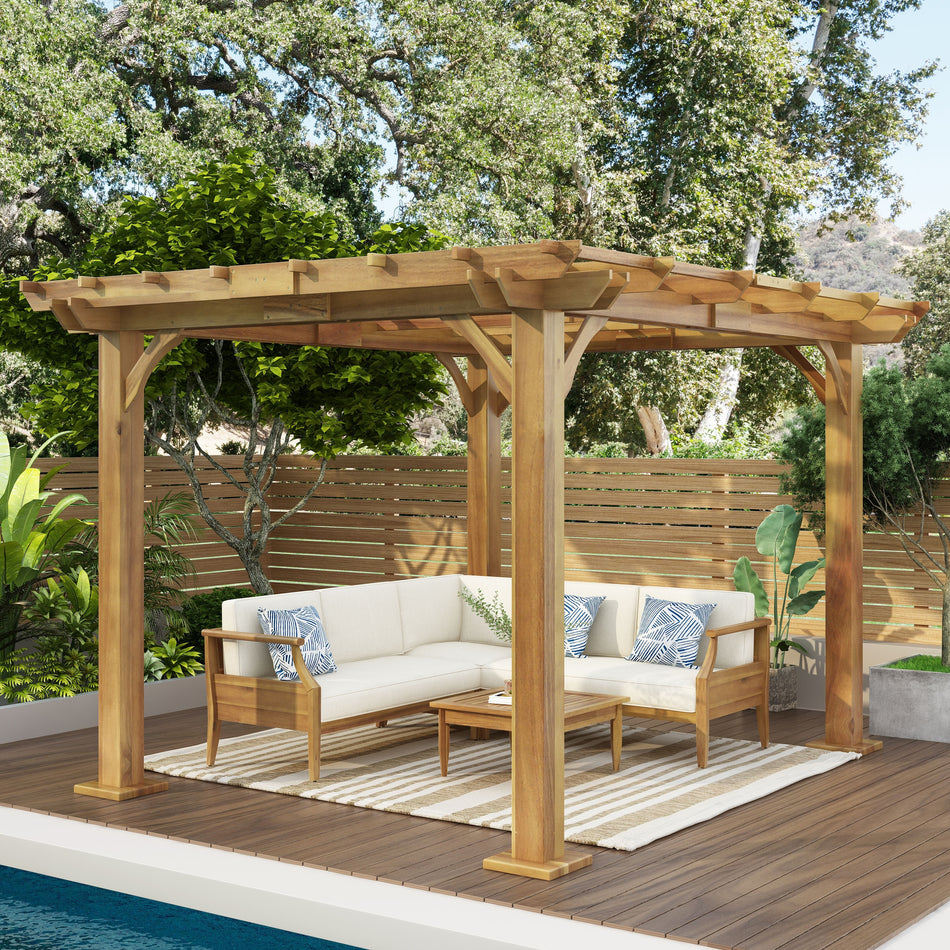 Doland Outdoor 12' x 10' Acacia Wood Pergola by Christopher Knight Home