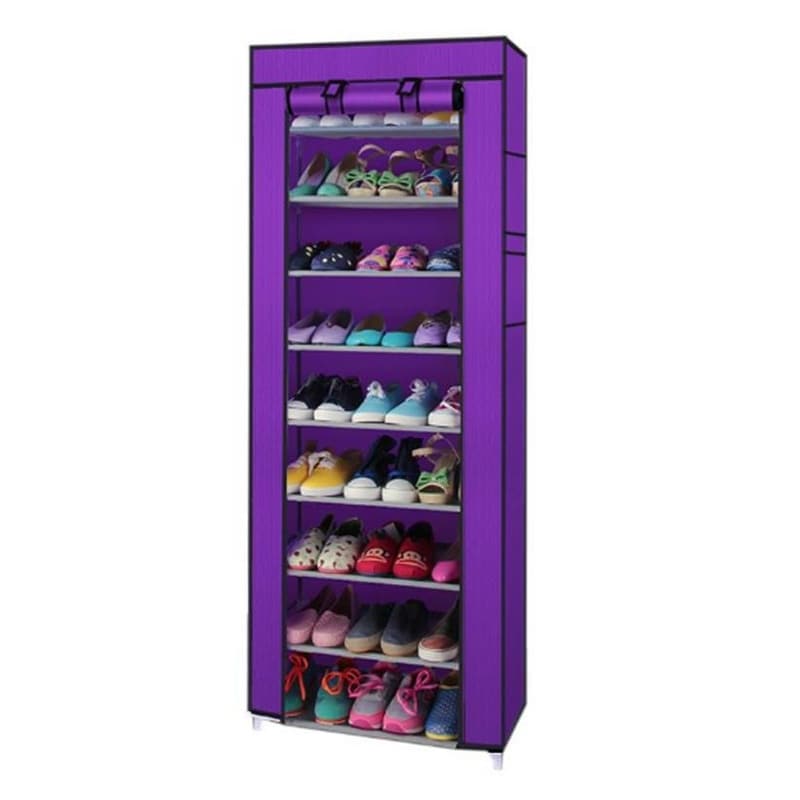 10 Tiers Shoe Rack,Utility Shoe Storage Organizer with Non-Woven Fabrics Dustproof Cover,Purple