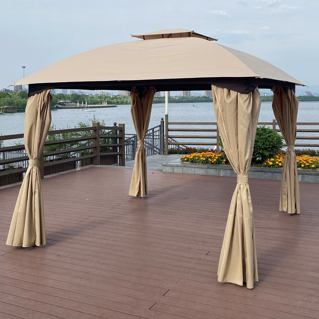 10x10 Ft Outdoor Patio Garden Gazebo Canopy, Outdoor Shading, Gazebo Tent With Curtains