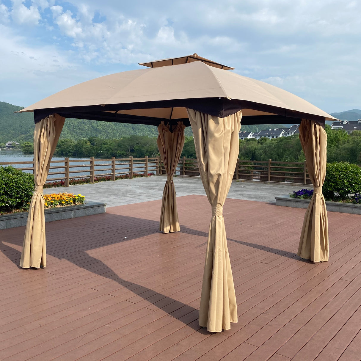 10x10 Ft Outdoor Patio Garden Gazebo Canopy, Outdoor Shading, Gazebo Tent With Curtains