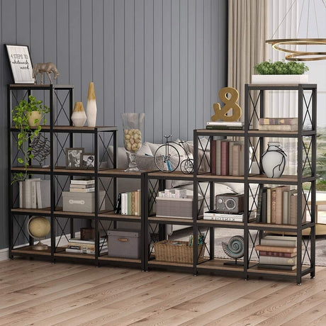 12 Shelves Ladder Bookshelf, Industrial Corner Bookshelf