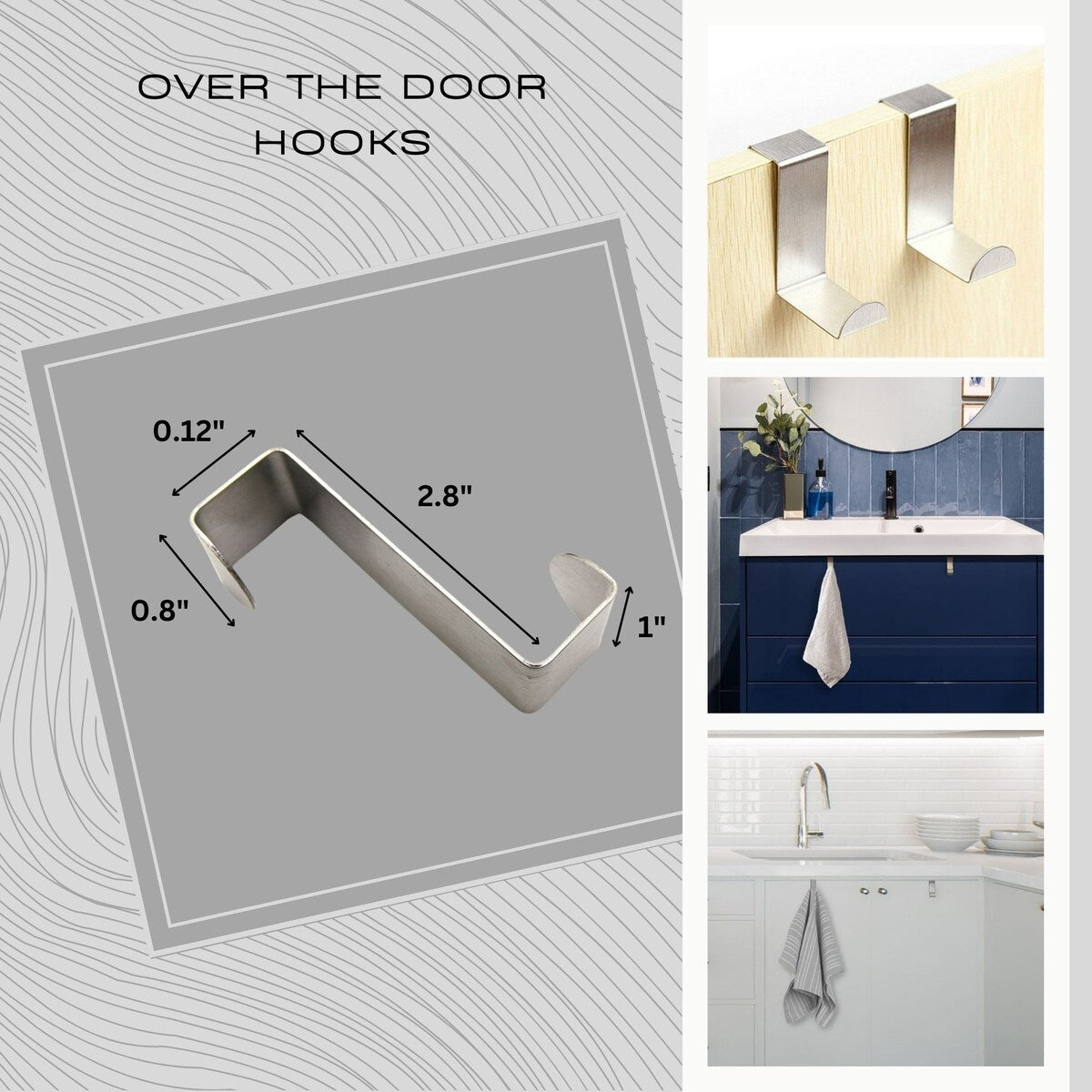 2 Stainless Steel Over the Door Hooks Space Saver Organizer 2 Pack - N/A