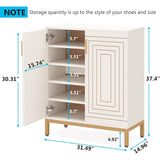 20 Pairs Shoe Cabinet, 37.4 Inch Modern Shoe Storage Cabinet with Doors, White & Gold