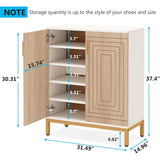 20 Pairs Shoe Cabinet, 37.4 Inch Modern Shoe Storage Cabinet with Doors, White & Gold