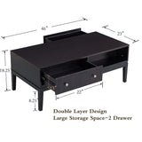 " 46 in. Black Large Rectangle MDF Coffee Table with Drawers "