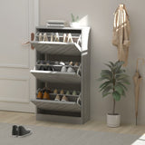 22.4" Shoe Storage Cabinet with 3 Flip Drawers Wood/ Grey by Kerrogee