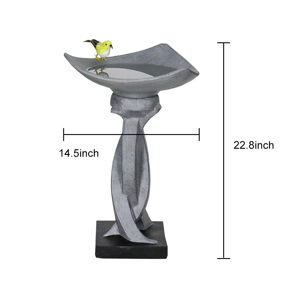 22.8-in High Concrete Bird Baths for Outdoors, Modern Bird Bath Bowl