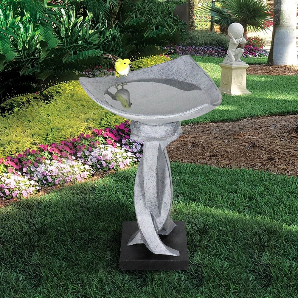 22.8-in High Concrete Bird Baths for Outdoors, Modern Bird Bath Bowl