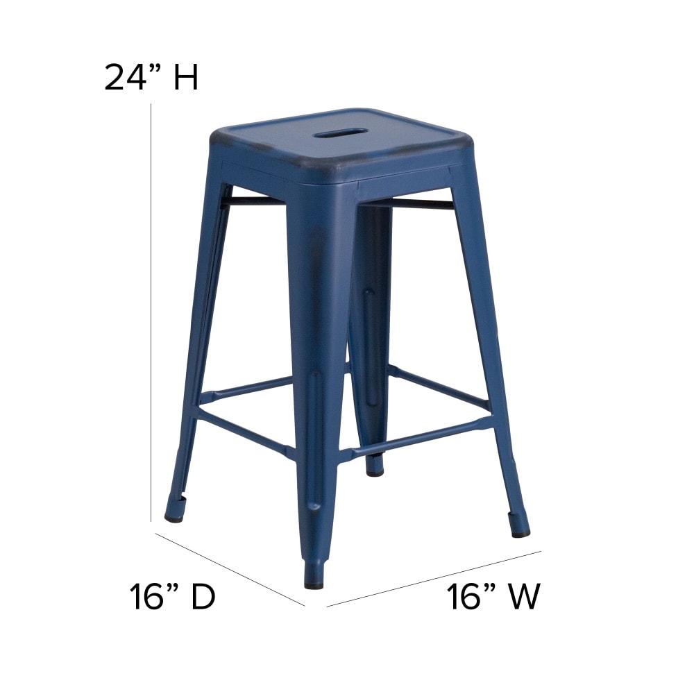 24" High Backless Distressed Metal Indoor-Outdoor Counter Height Stool