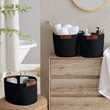 3 Pack Woven Cotton Rope Shelf Storage Basket with Leather Handles, Baby Nursery Storage Bin Organizers, Closet Shelf Storage