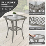 Outdoor Patio Furniture Conversation Set, 3 Pieces PE Rattan Wicker Chairs with Table for Porch