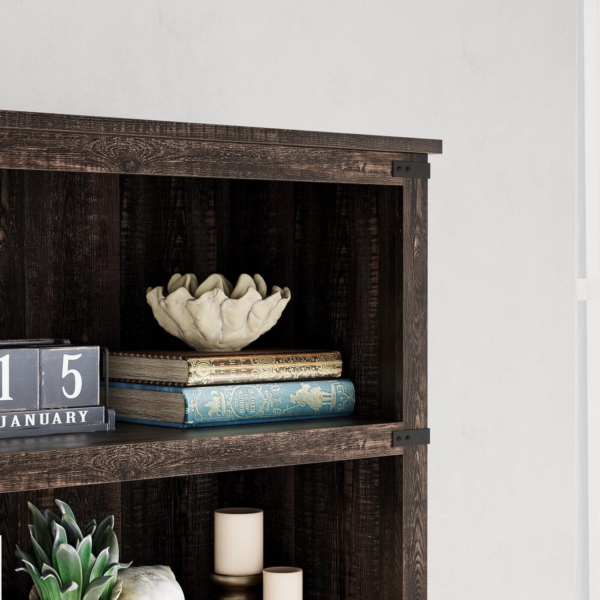 3 Tier Bookcase, Farmhouse Book Shelf with Storage