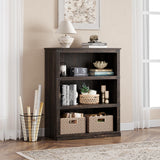 3 Tier Bookcase, Farmhouse Book Shelf with Storage