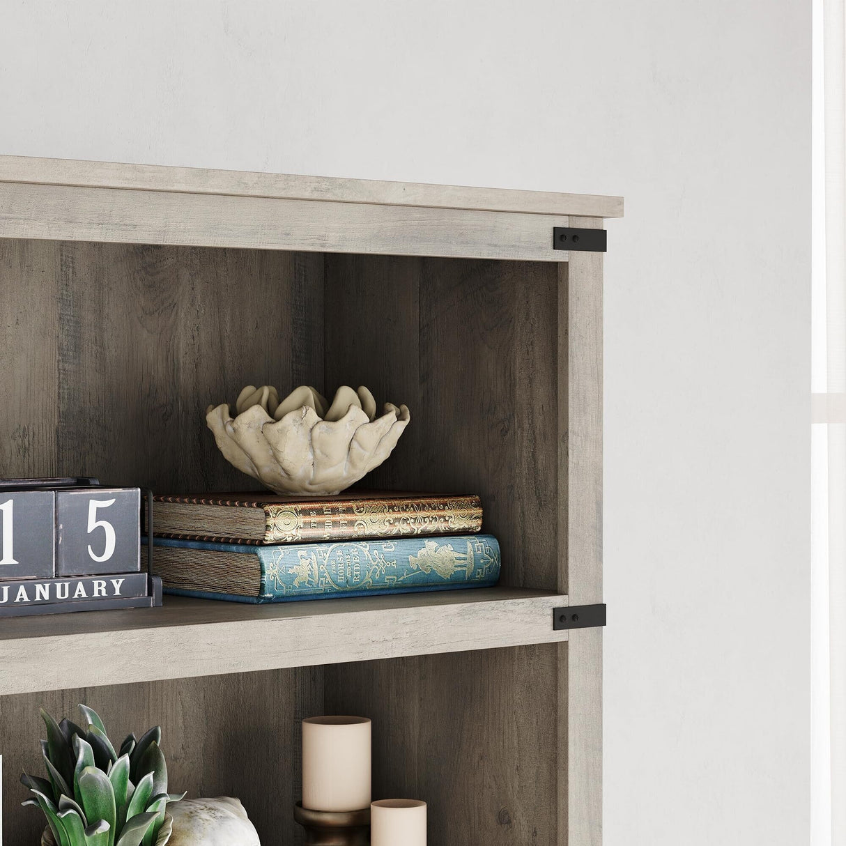 3 Tier Bookcase, Farmhouse Book Shelf with Storage