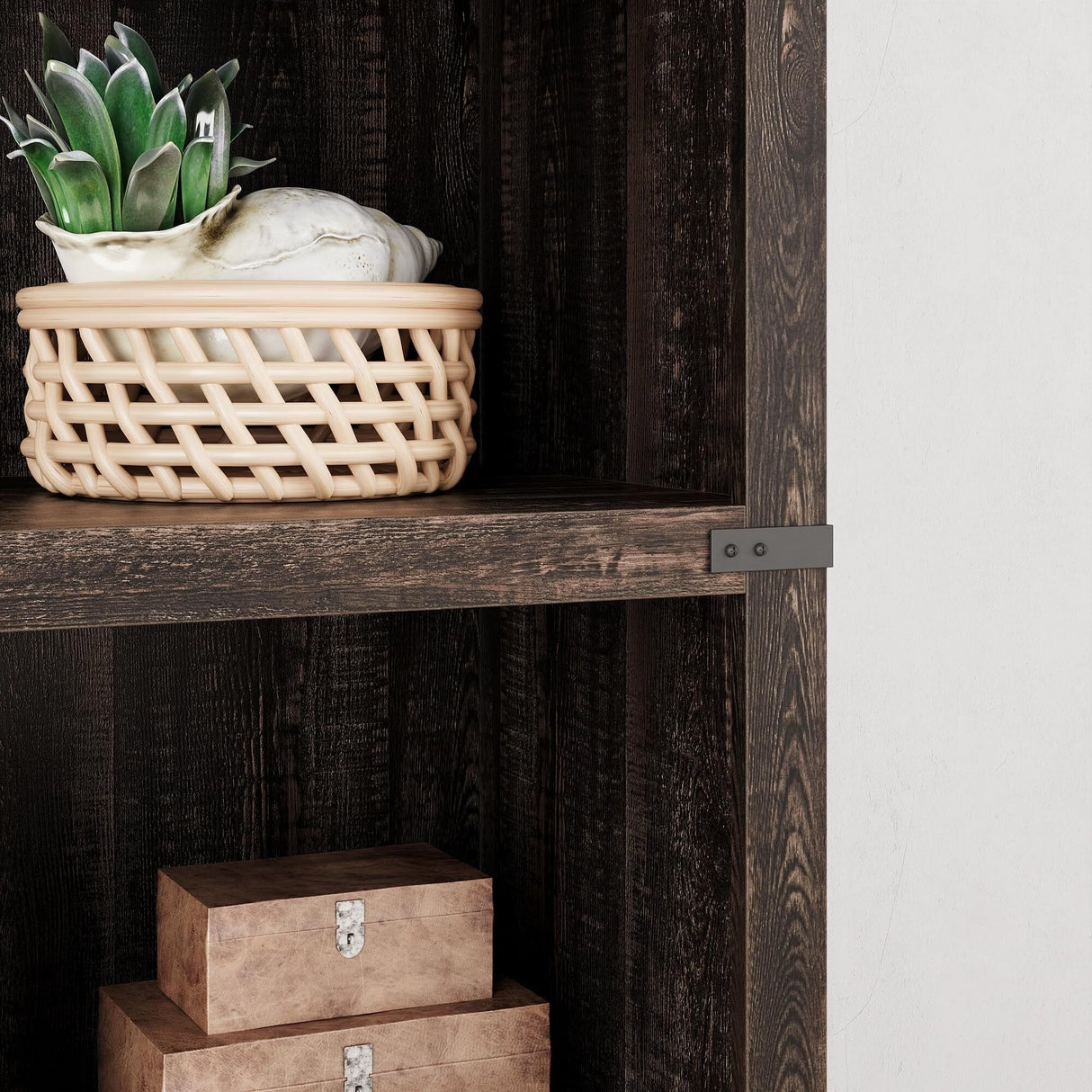 3 Tier Bookcase, Farmhouse Book Shelf with Storage