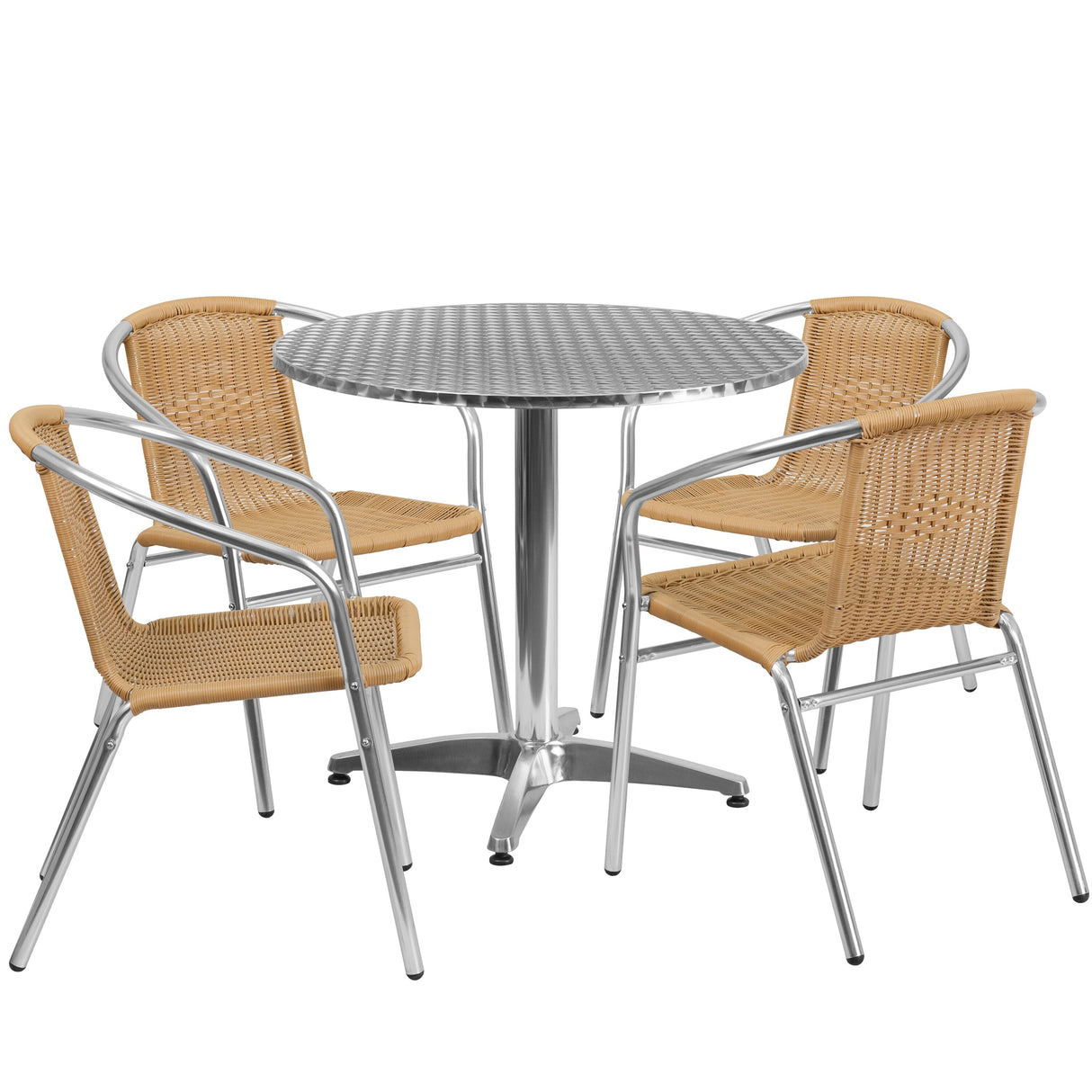 31.5'' Round Aluminum Indoor-Outdoor Table Set with 4 Rattan Chairs - 31.5"