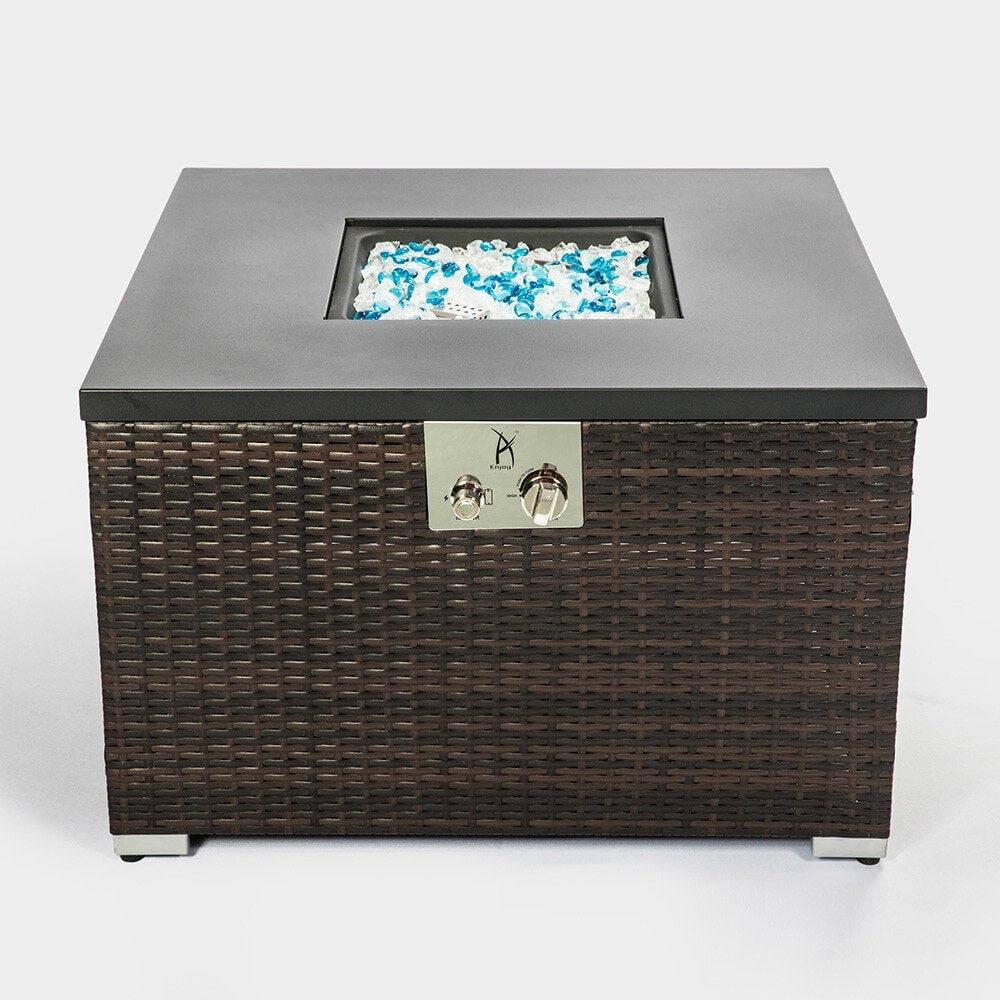 32'' 40000 BTU Outdoor Square Wicker Propane Gas Fire Pit Table