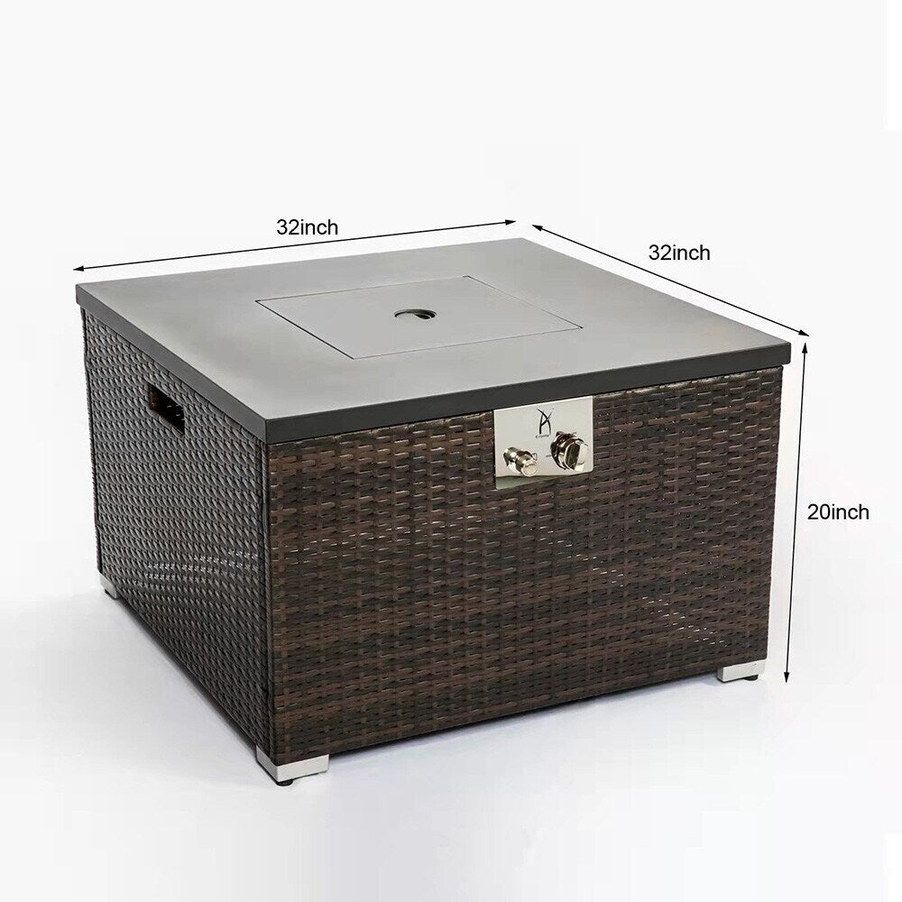 32'' 40000 BTU Outdoor Square Wicker Propane Gas Fire Pit Table