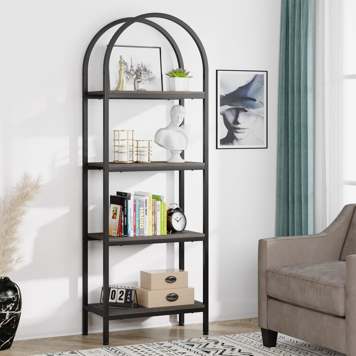 4-Tier Open Bookshelf, 70.8" Industrial Wood Bookcase, Easy Assembly