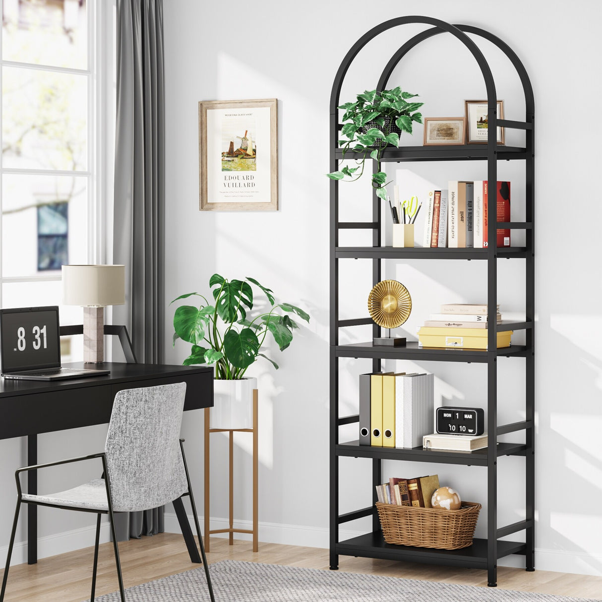 4-Tier Open Bookshelf, 70.8" Industrial Wood Bookcase, Easy Assembly