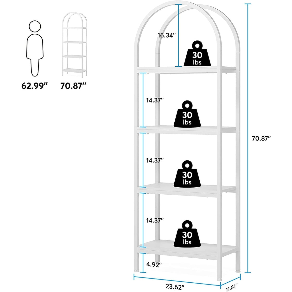 4-Tier Open Bookshelf, 70.8" Industrial Wood Bookcase, Easy Assembly