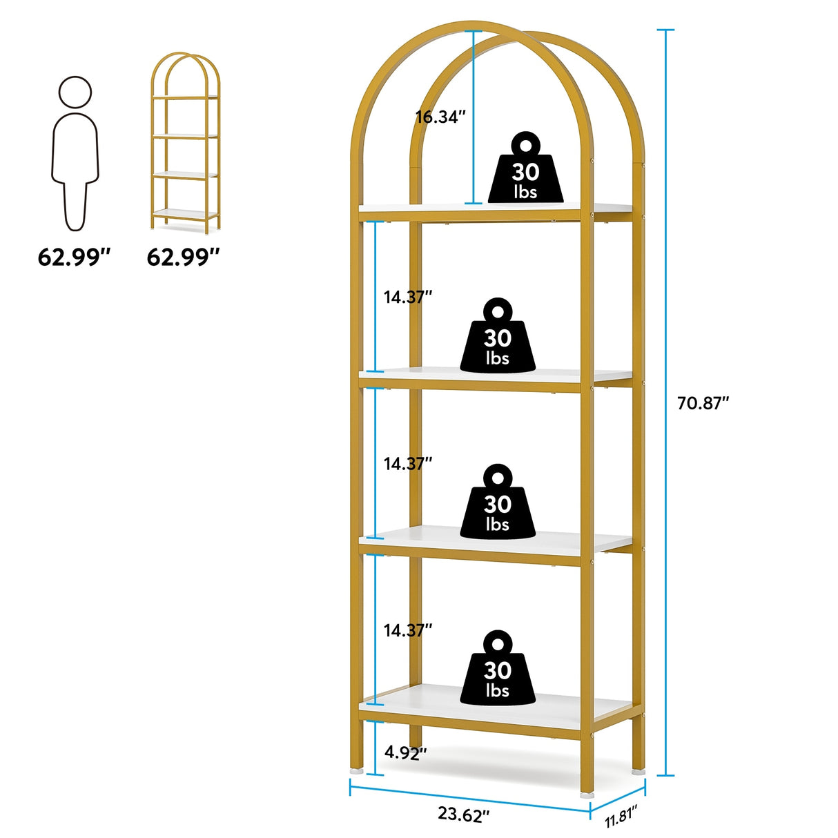 4-Tier Open Bookshelf, 70.8" Industrial Wood Bookcase, Easy Assembly