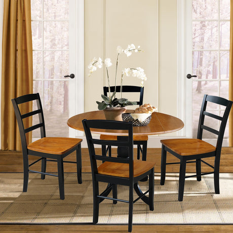 42" Drop Leaf Dining Table with 4 Ladderback Chairs - 5 Piece Set