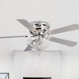 48" Modern Reversible 5-Blade Crystal Flush Mount Ceiling Fan with Remote