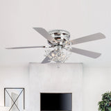 48" Modern Reversible 5-Blade Crystal Flush Mount Ceiling Fan with Remote