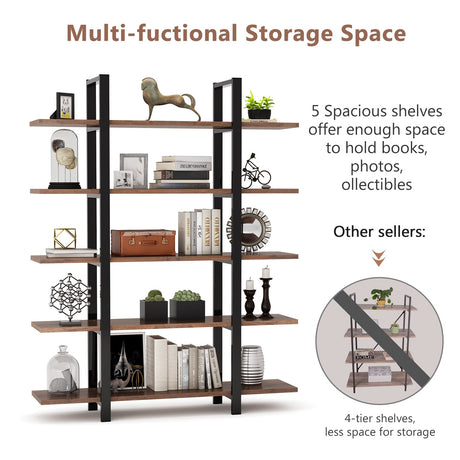 5 Tier Bookshelf Wide Display Shelves Bookshelves