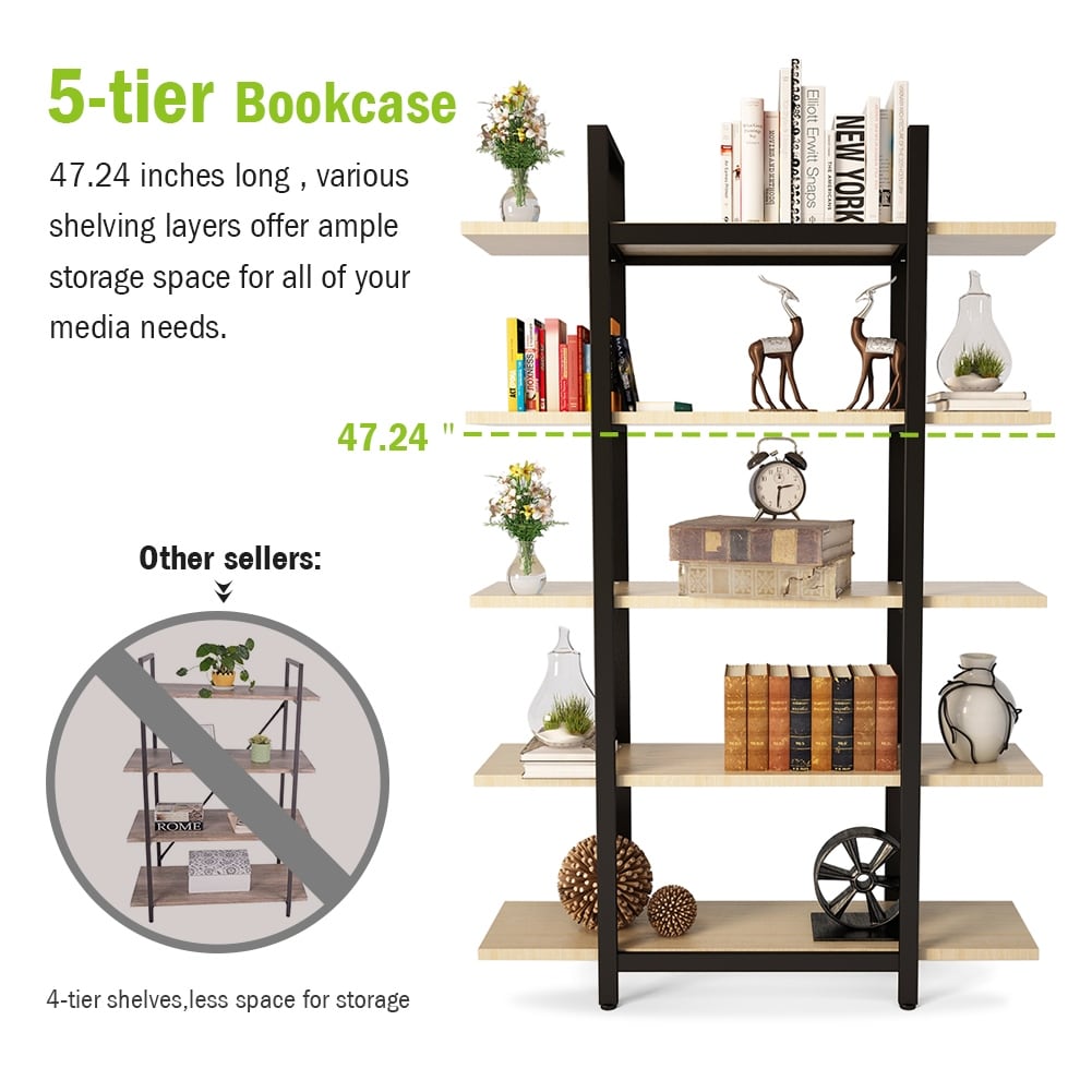 5 Tier Bookshelf Wide Display Shelves Bookshelves