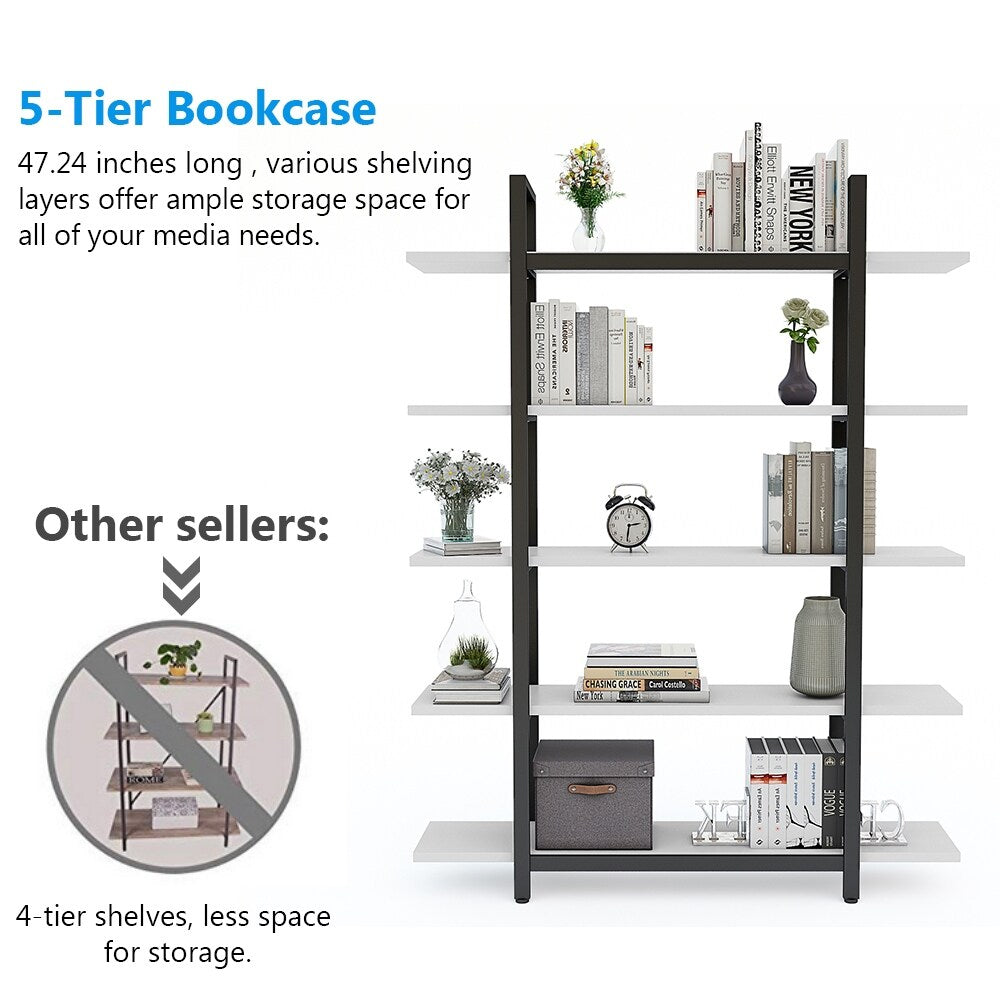 5 Tier Bookshelf Wide Display Shelves Bookshelves