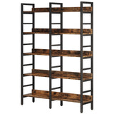 Double Wide Bookshelf, 5-Tier Industrial Etagere Bookcase Free Standing Tall Book Shelf, Rustic Brown