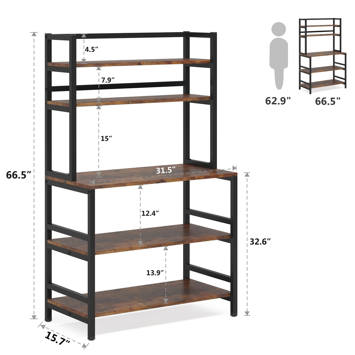 5-Tier Kitchen Bakers Rack Utility Storage Shelf Microwave Oven Stand, Industrial Microwave Cart Kitchen Stand with Hutch