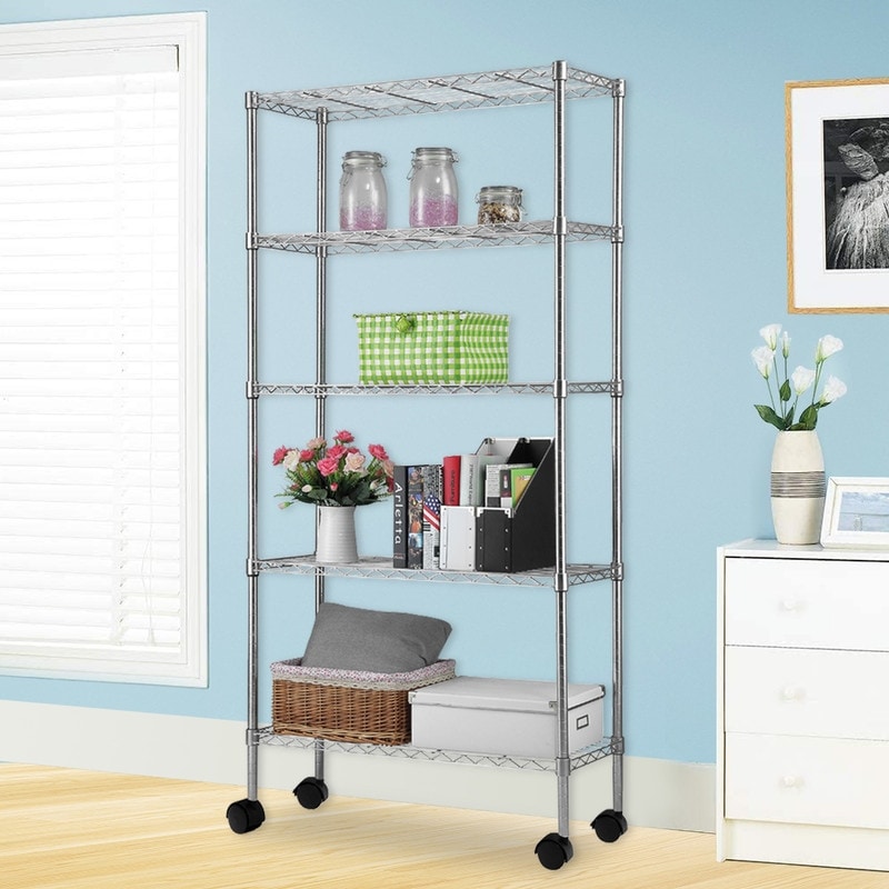 5 Tier Shelf Adjustable Wire Metal Shelving Rack Chrome