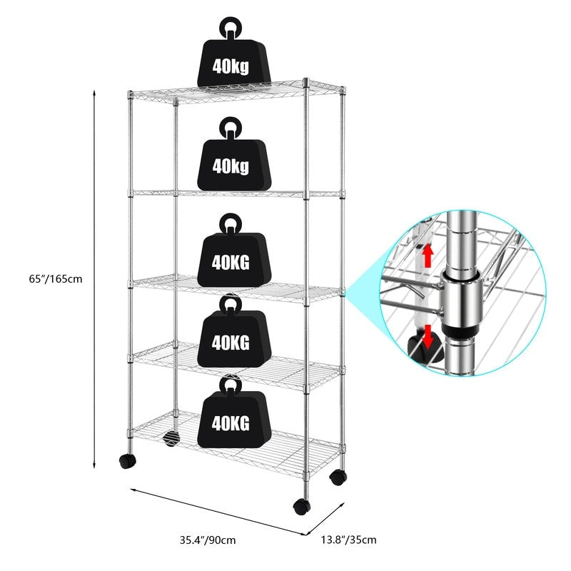 5 Tier Shelf Adjustable Wire Metal Shelving Rack Chrome