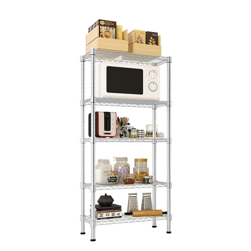 5 Tier Shelf Adjustable Wire Metal Shelving Rack Chrome