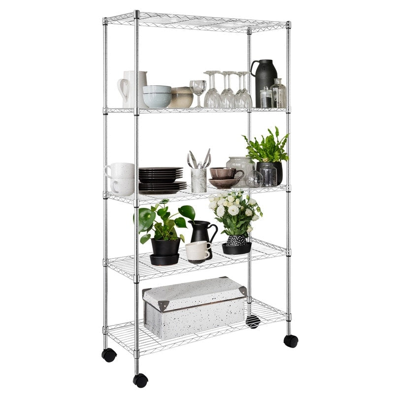 5 Tier Shelf Adjustable Wire Metal Shelving Rack Chrome