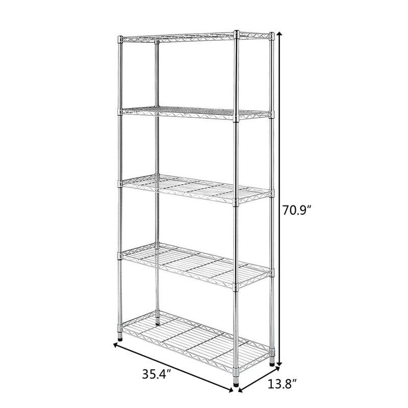 5 Tier Shelf Adjustable Wire Metal Shelving Rack Chrome