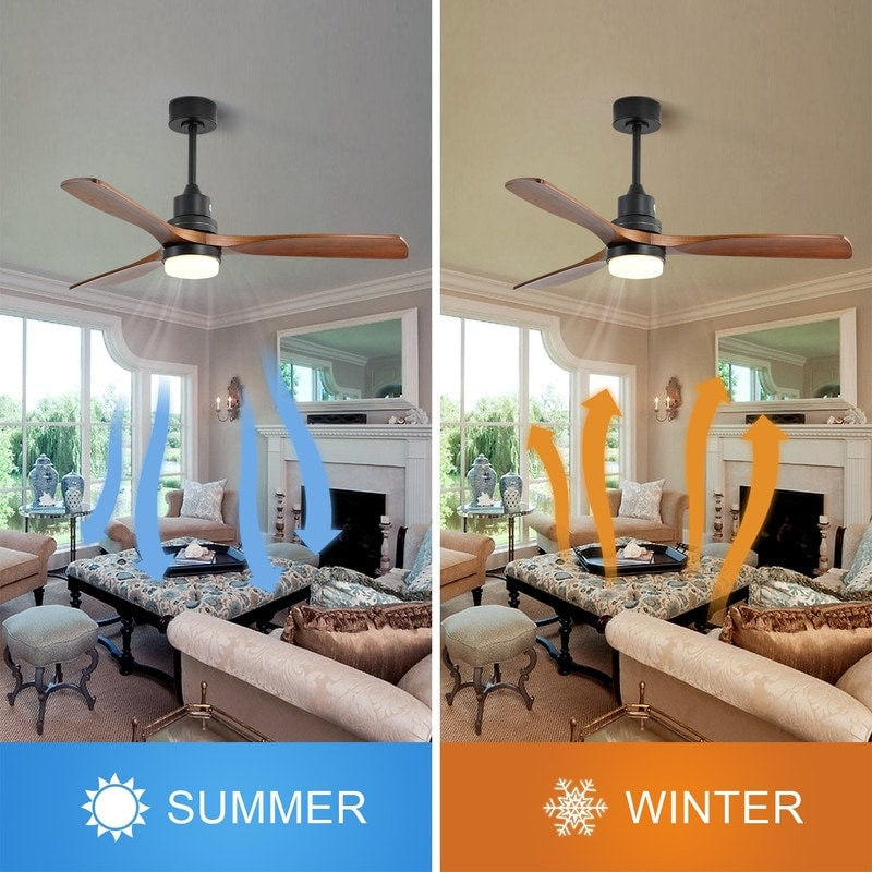 52" and 60" Noiseless Walnut Wood Ceiling Fan with Remote Control,Light Integrated Optional - 52 Inch