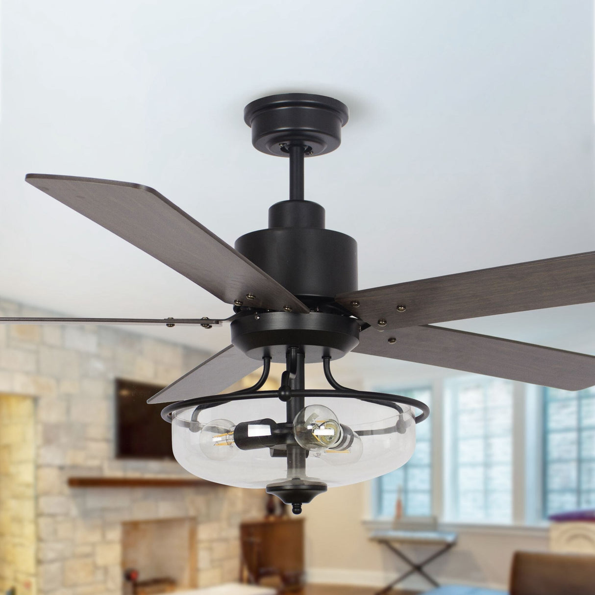 52 inch Reversible Wooden 5-Blade 3-Light Ceiling Fan with Remote