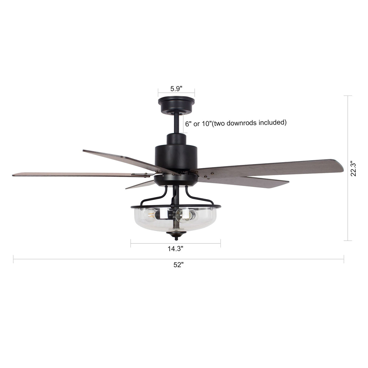 52 inch Reversible Wooden 5-Blade 3-Light Ceiling Fan with Remote