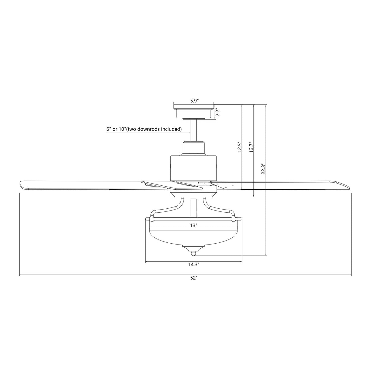 52 inch Reversible Wooden 5-Blade 3-Light Ceiling Fan with Remote