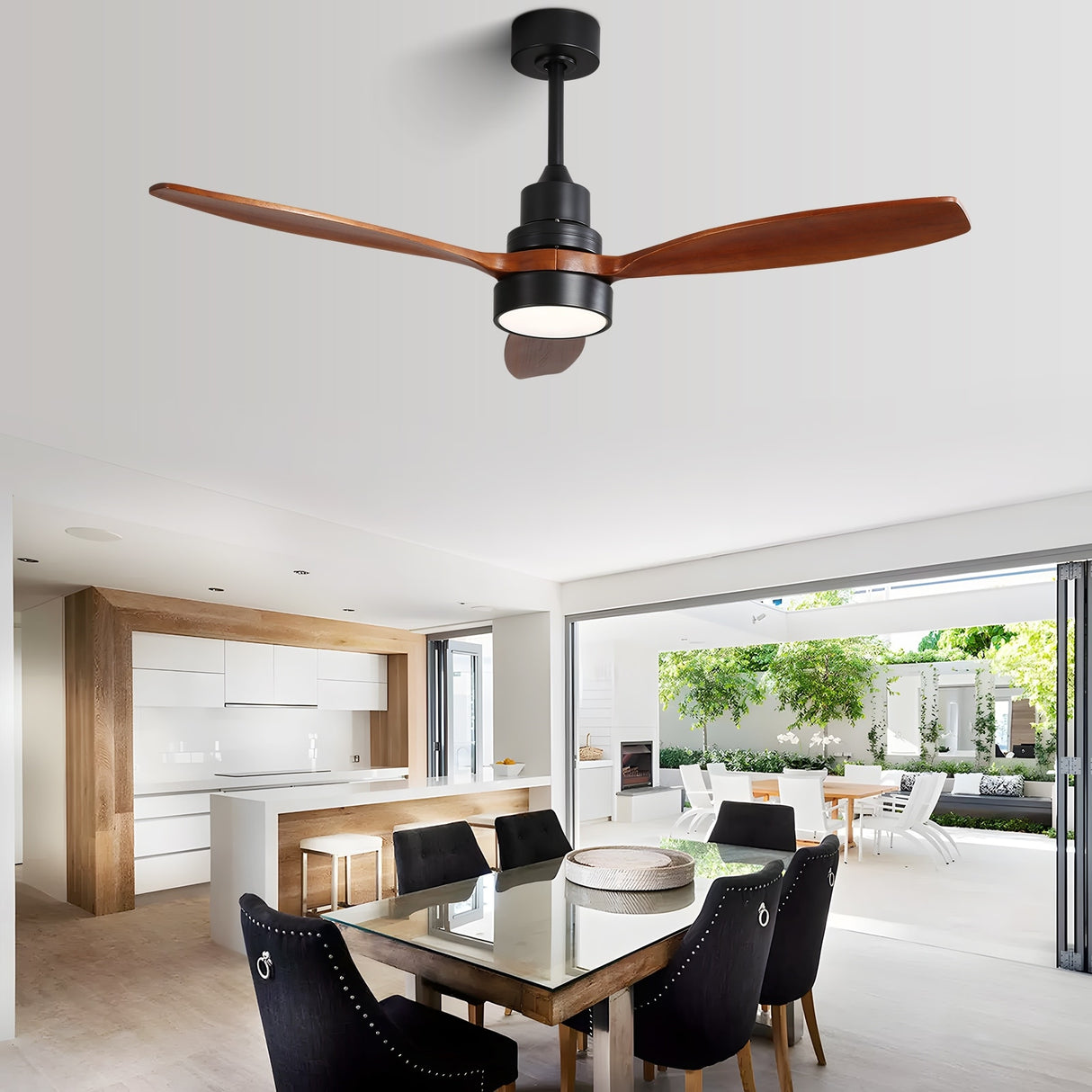 52" and 60" Noiseless Walnut Wood Ceiling Fan with Remote Control,Light Integrated Optional - 52 Inch