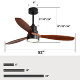 52" and 60" Noiseless Walnut Wood Ceiling Fan with Remote Control,Light Integrated Optional - 52 Inch