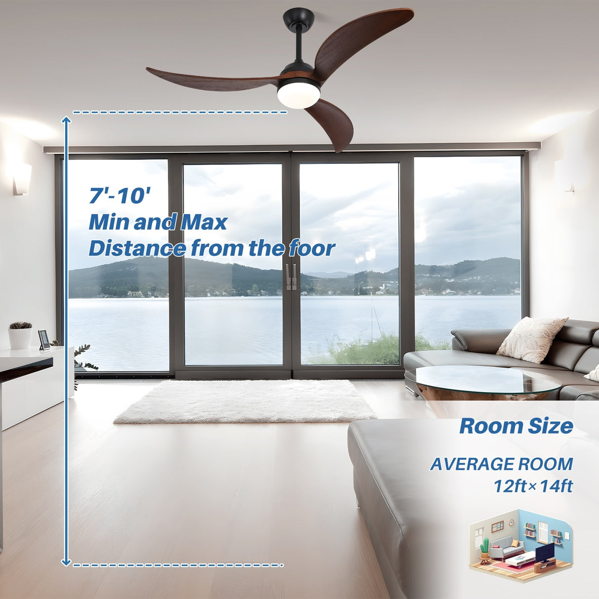 52" and 60" Noiseless Walnut Wood Ceiling Fan with Remote Control,Light Integrated Optional - 52 Inch