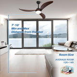 52" and 60" Noiseless Walnut Wood Ceiling Fan with Remote Control,Light Integrated Optional - 52 Inch