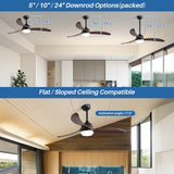 52" and 60" Noiseless Walnut Wood Ceiling Fan with Remote Control,Light Integrated Optional - 52 Inch