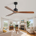 52" and 60" Noiseless Walnut Wood Ceiling Fan with Remote Control,Light Integrated Optional - 52 Inch