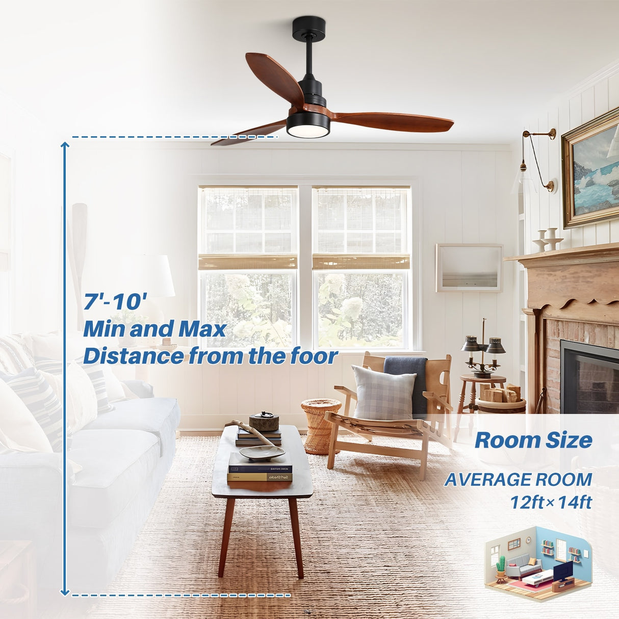 52" and 60" Noiseless Walnut Wood Ceiling Fan with Remote Control,Light Integrated Optional - 52 Inch